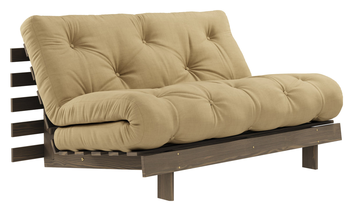 Roots 140 Sofa bed, Brown lacquered pine, Wheat Beige