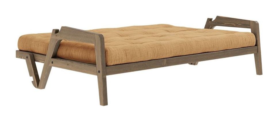 Grab Sofa bed, Brown lacquered pine, Brown velvet