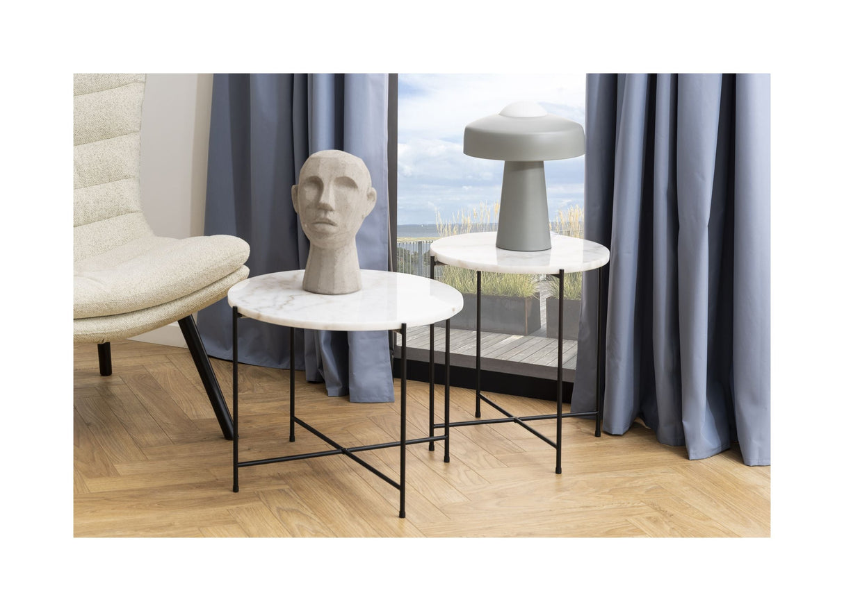 Avila Side table in polished white Guangxi marble, Ø42