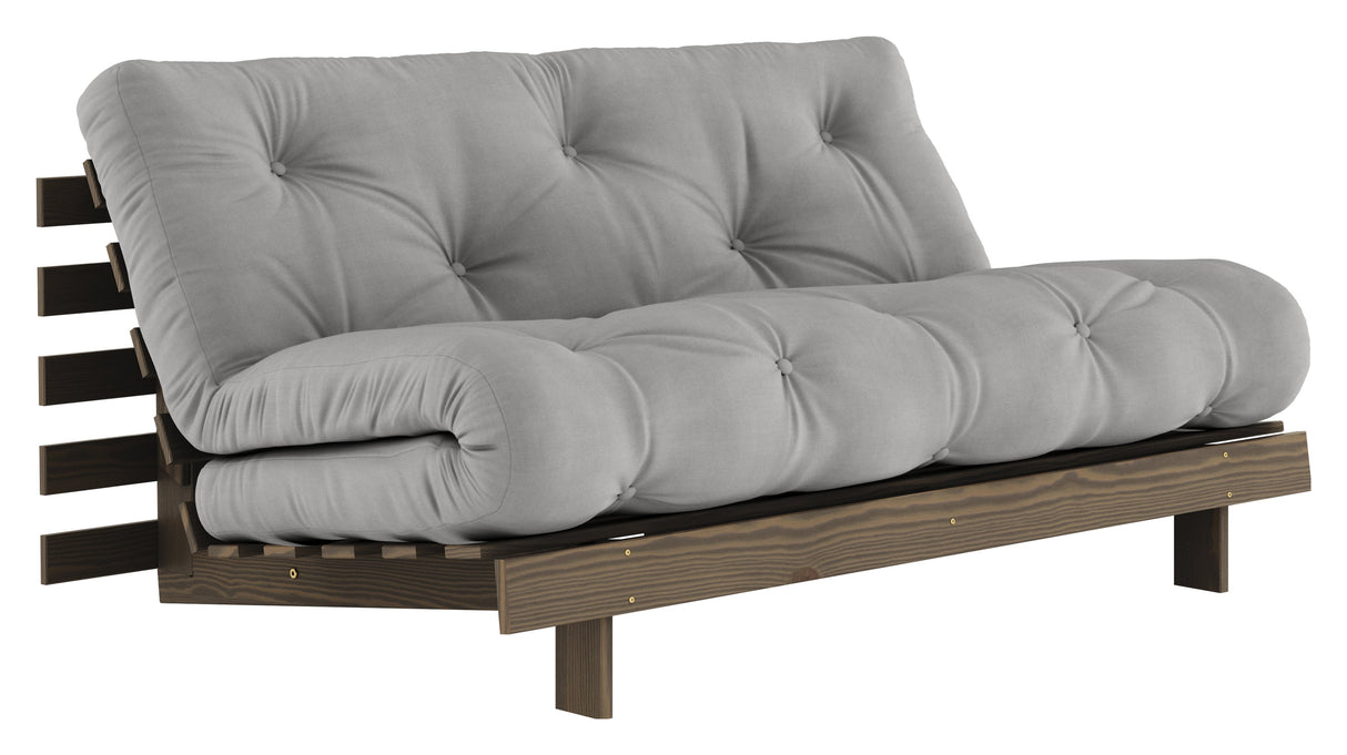 Roots 160 Sofa bed, Brown lacquered pine, Gray