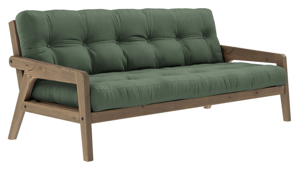 Grab Sofa bed, Brown lacquered pine, Olive Green