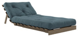 Roots 90 Sofa bed, Brown lacquered pine, Petrol Blue