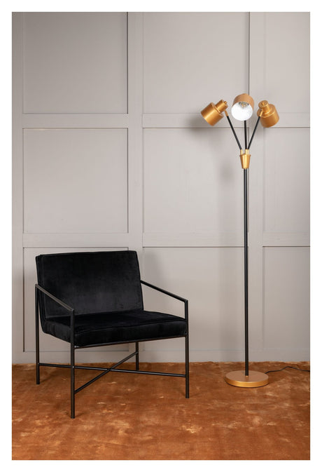 Fan Floor lamp with 3 light sources, Black/Brass, H:175