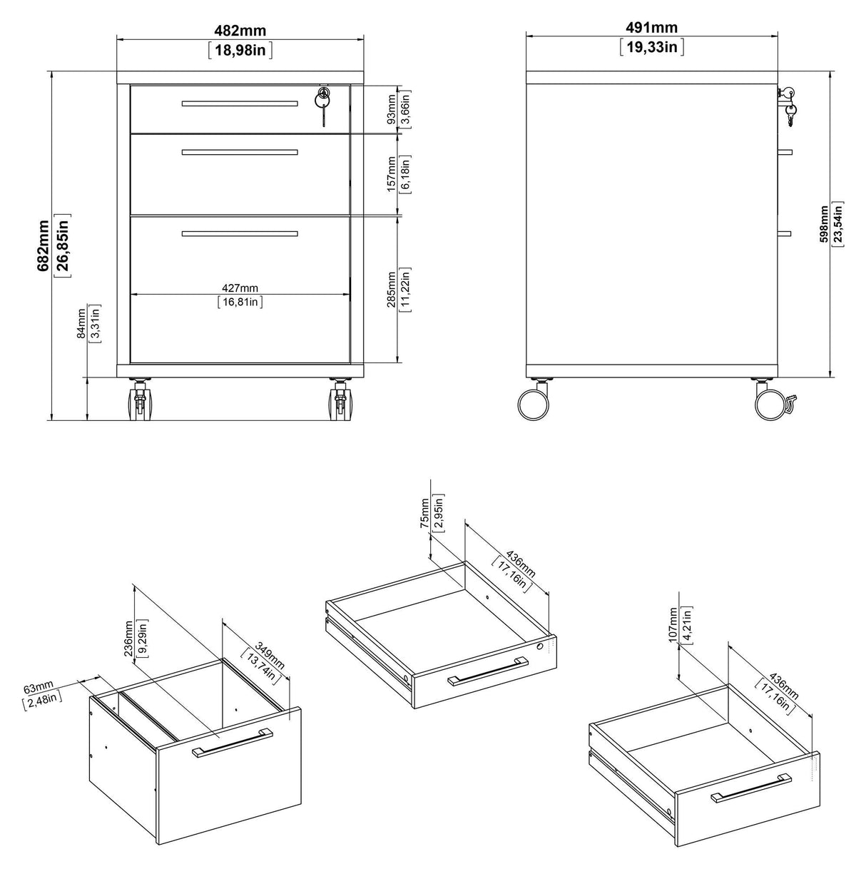 Prima Drawer module - Light wood w/3 drawers