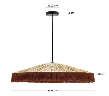 Pollensa Ceiling lamp, Natural Raffia and Terracotta fringes, Ø75