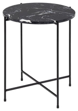 Avila Side table, Black art marble, Ø42x45