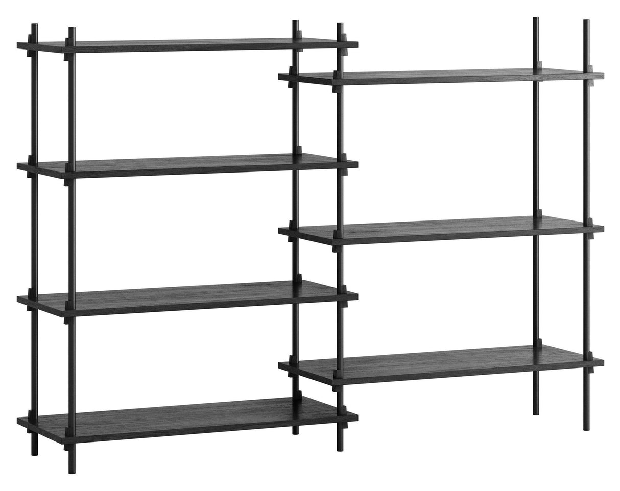 Shelving System, 2 bays, 7 shelves, H:115, Black/black