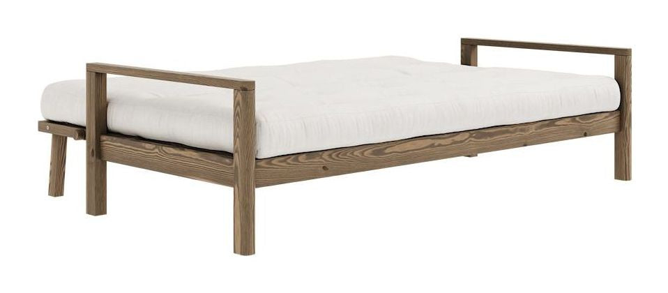 Knob Sofa bed, Brown lacquered pine, Off white