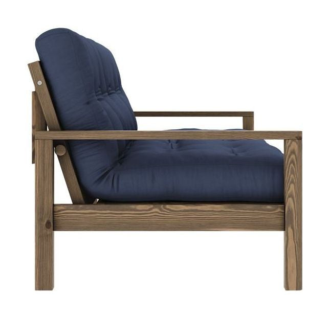 Knob Sofa bed, Brown lacquered pine, Navy