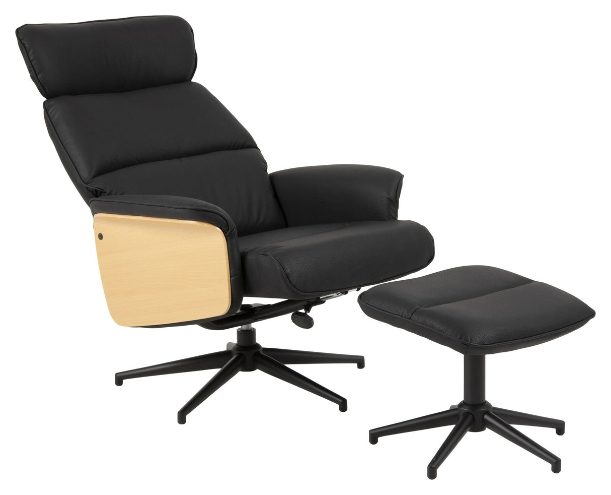 Alura Armchair with footstool, Black Leatherette