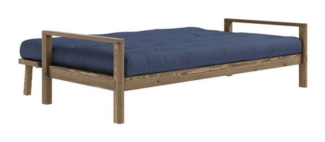 Knob Sofa bed, Brown lacquered pine, Navy