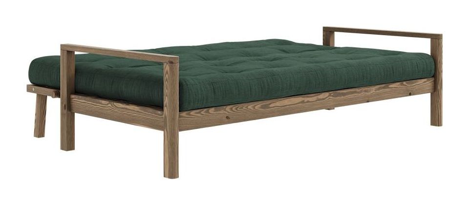 Knob Sofa bed, Brown lacquered pine, Seaweed velvet