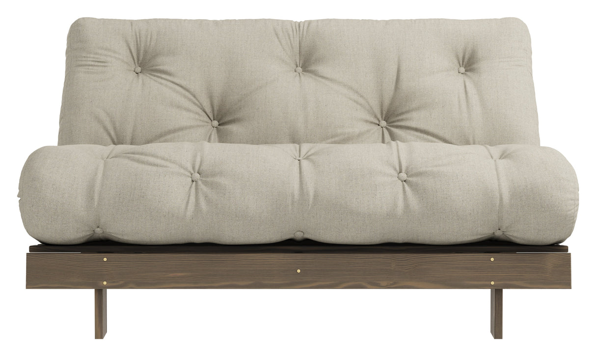 Roots 140 Sofa bed, Brown lacquered pine, Linen