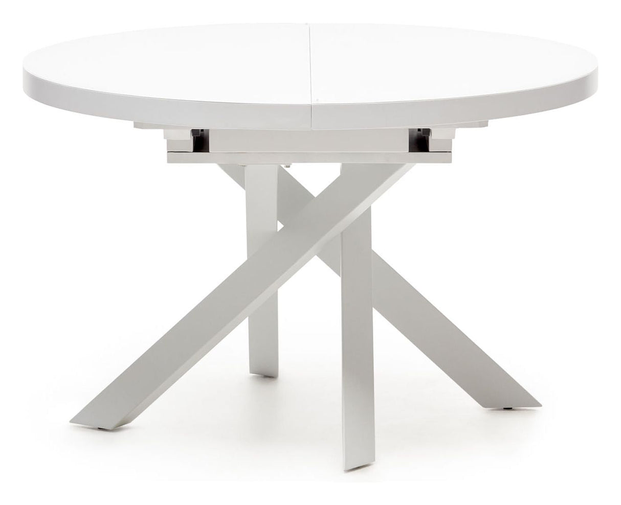 Vashti Retractable table, White glass and MDF, Ø120x120