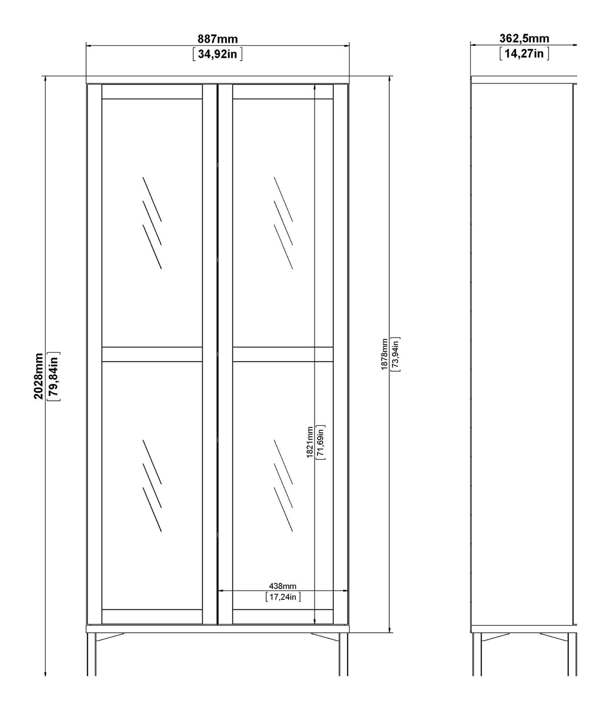 Roomers Vitrine cabinet with 2 doors - White/Oak structure