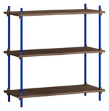 Shelving System, 1 bay, 3 shelves, H:85, Smoked Oak/Blue