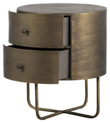 Glossy Side table with 2 drawers, Ø39, Antique brass