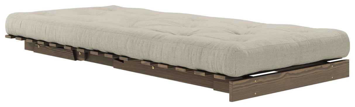 Roots 90 Sofa bed, Brown lacquered pine, Linen