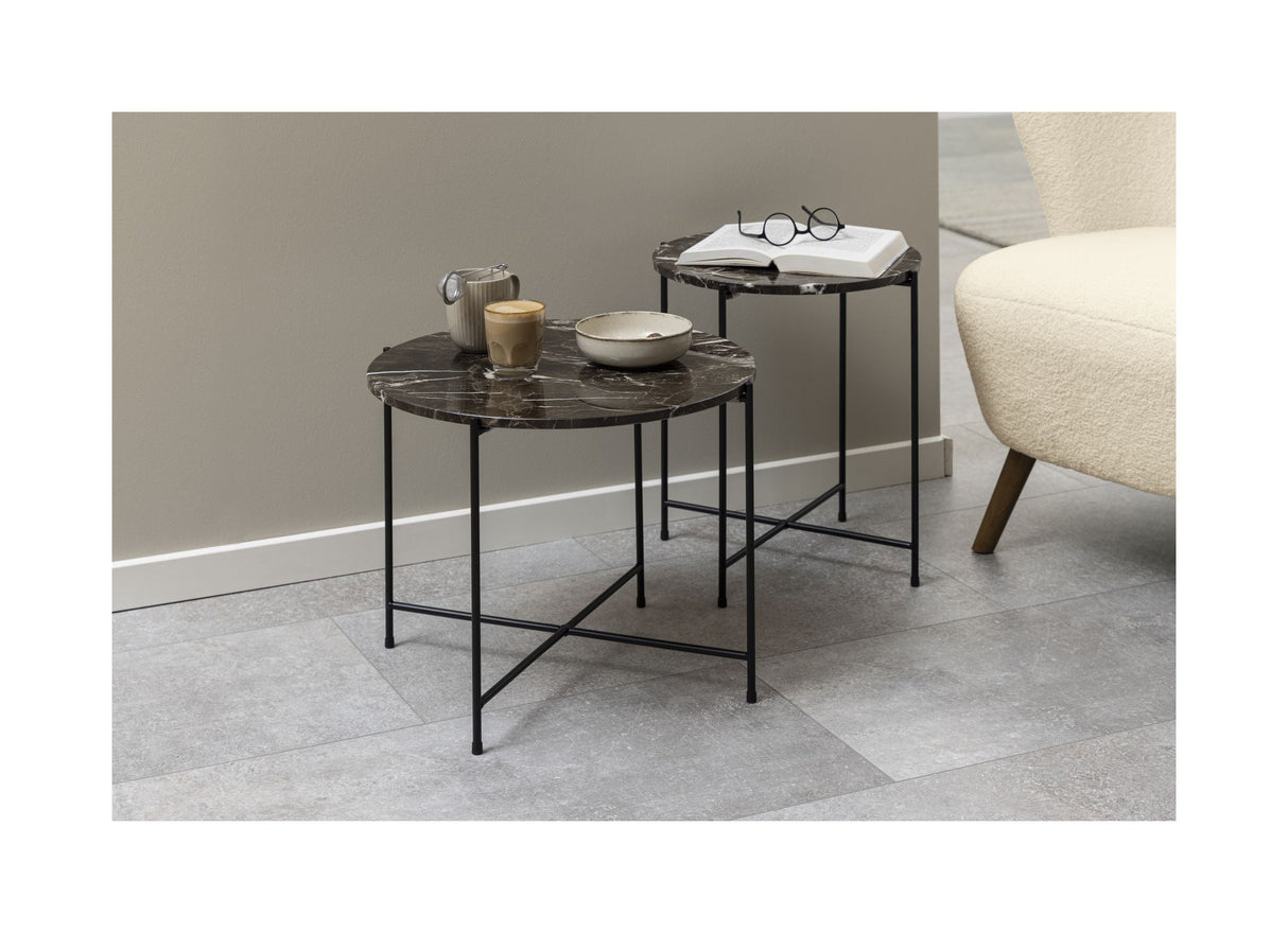 Avila Side table in polished Brown Emperador marble, Ø42