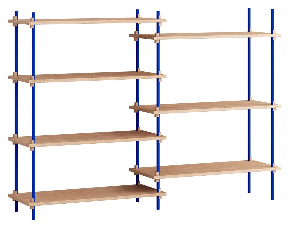 Shelving System, 2 bays, 7 shelves, H:115, Oak/Blue