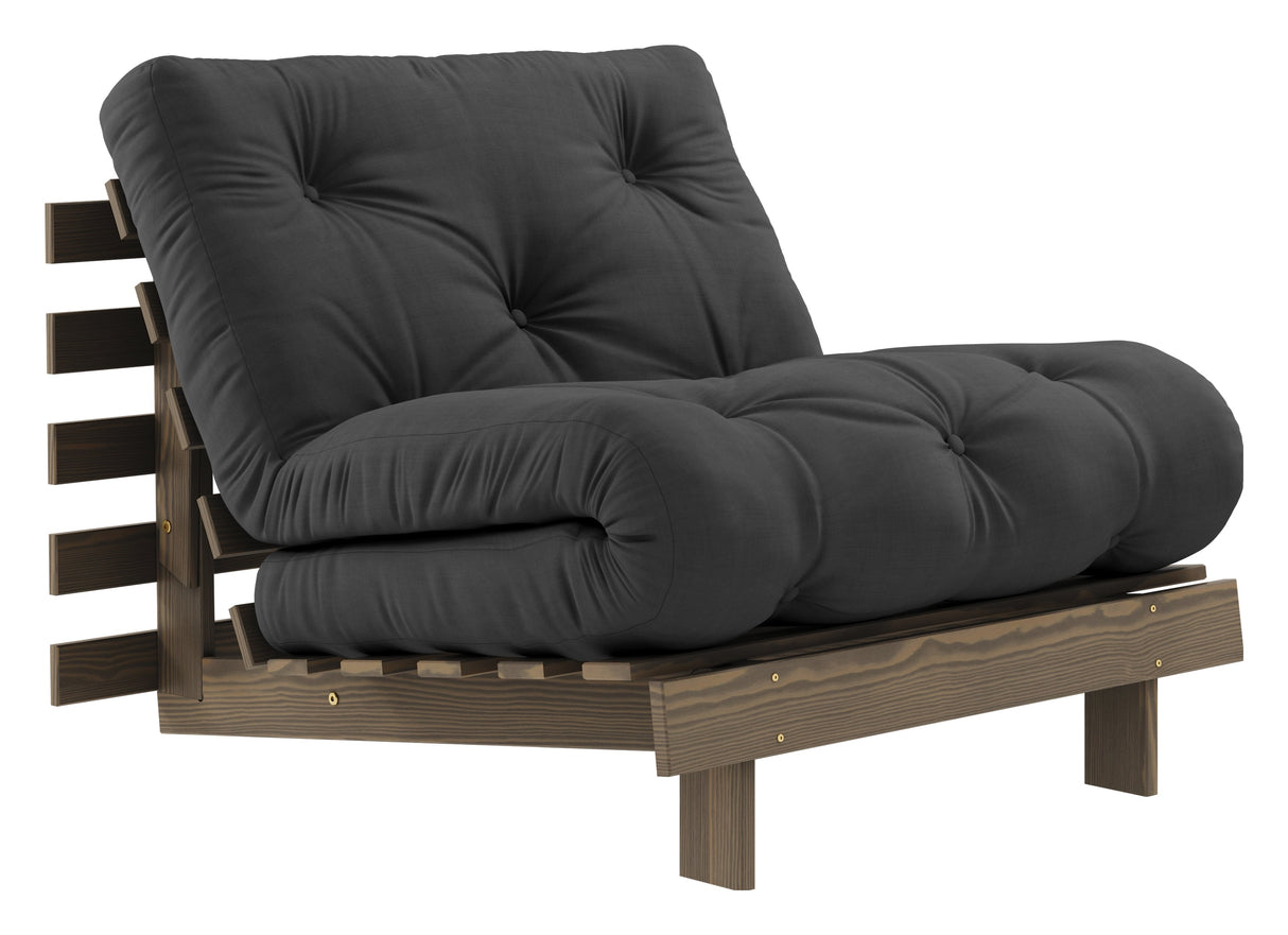 Roots 90 Sofa bed, Brown lacquered pine, Dark Gray