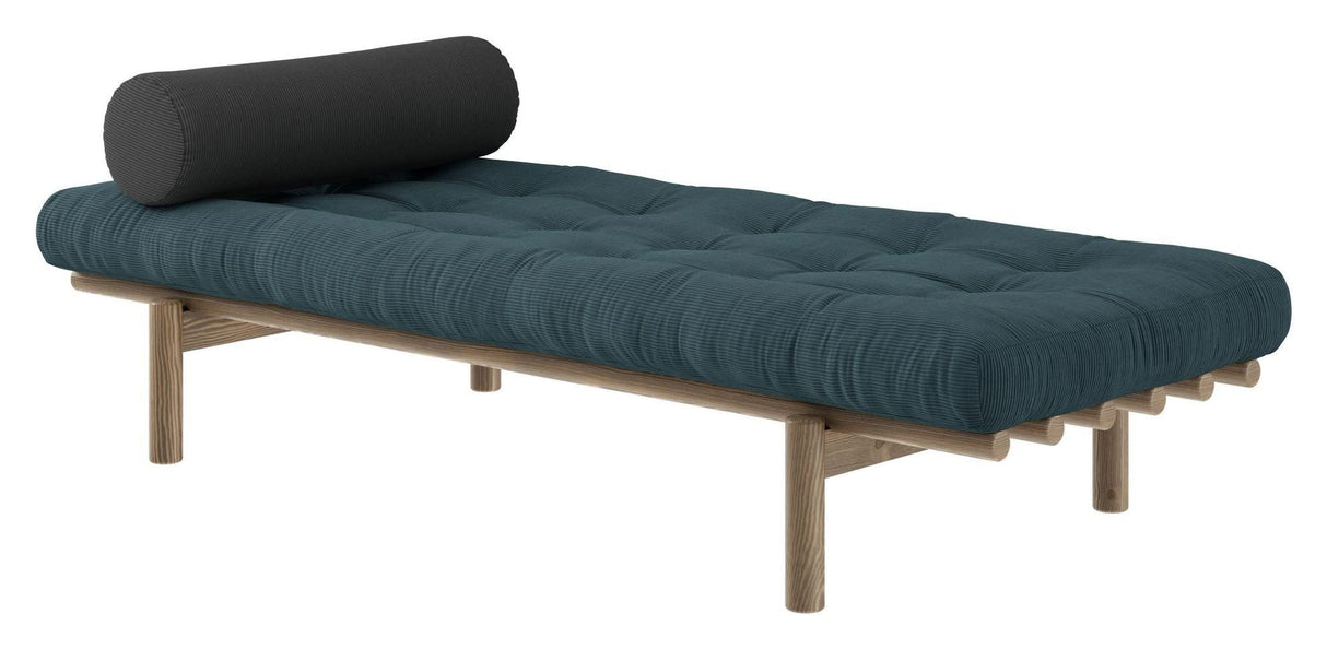 Next Daybed Sofa bed, Brown lacquered pine, Pale Blue velvet