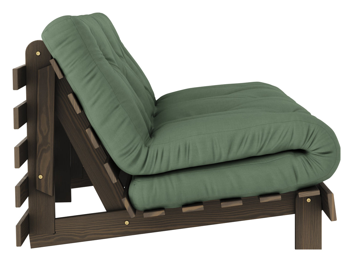 Roots 160 Sofa bed, Brown lacquered pine, Olive Green