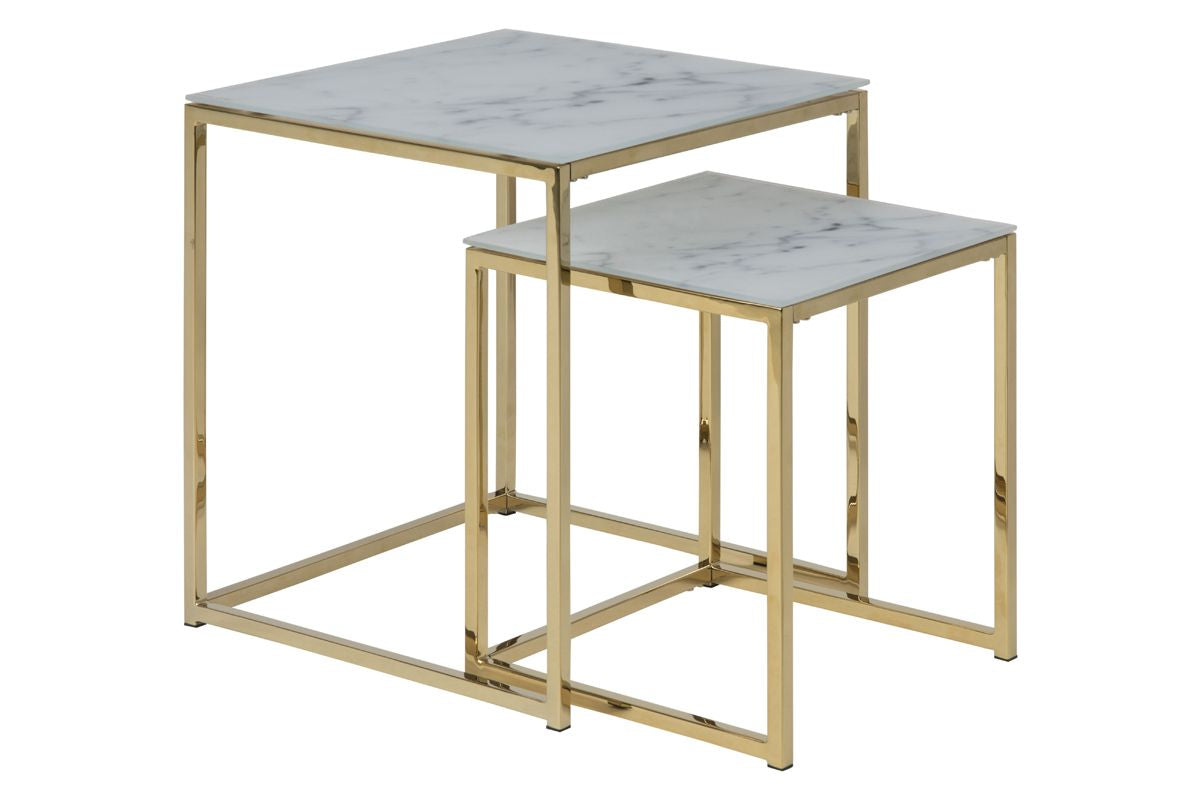 Filippa Interior tables s/2, frosted tempered glass, white marble look