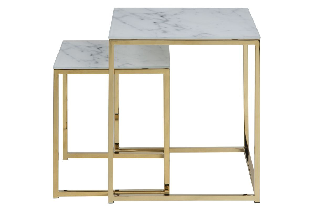 Filippa Interior tables s/2, frosted tempered glass, white marble look