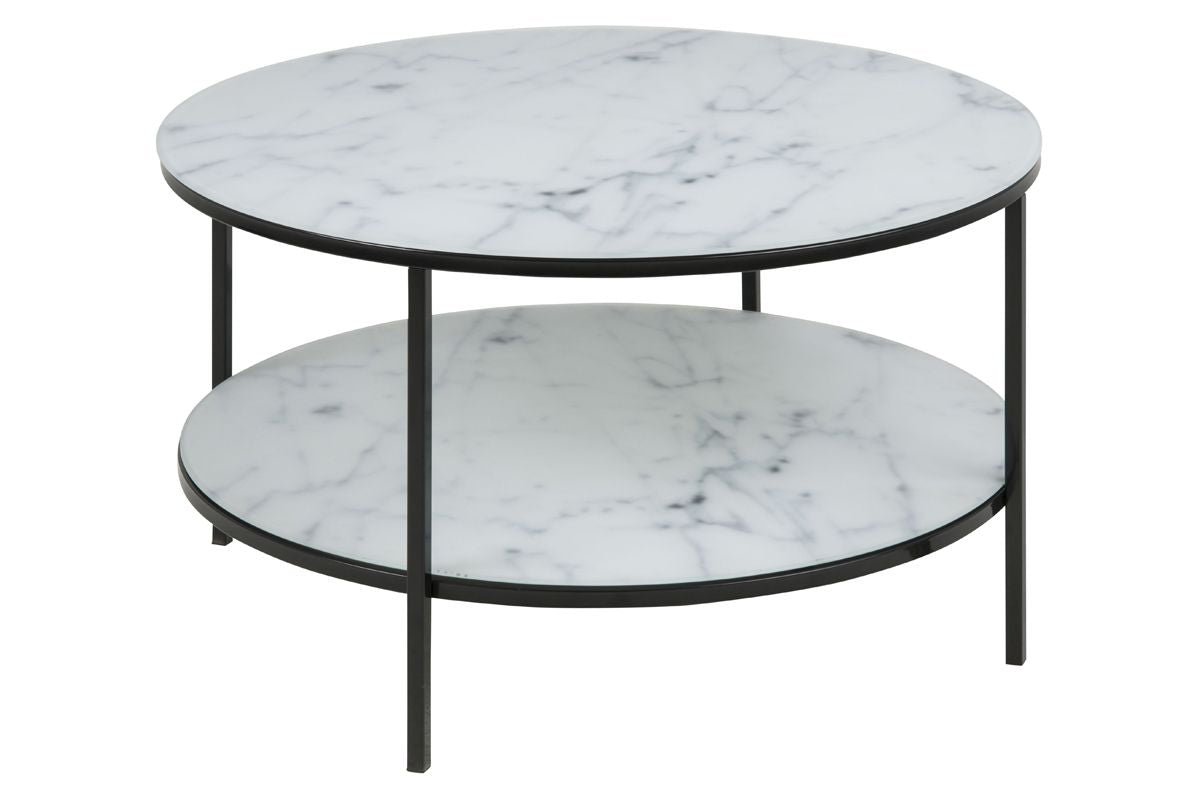 Filippa Coffee table Ø80 m. marble print, White