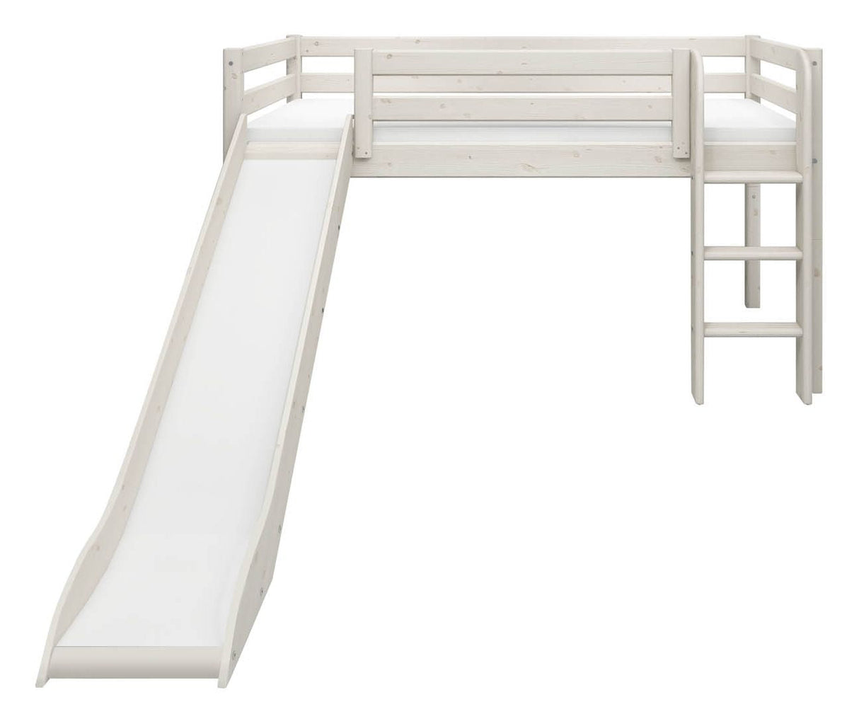 Classic Half-high bed with straight ladder and slide 90x200, White