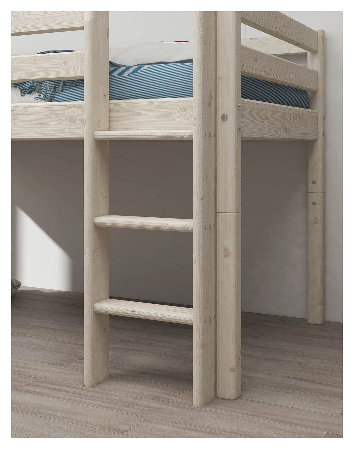 Classic Half-high bed with straight ladder and slide 90x200, White