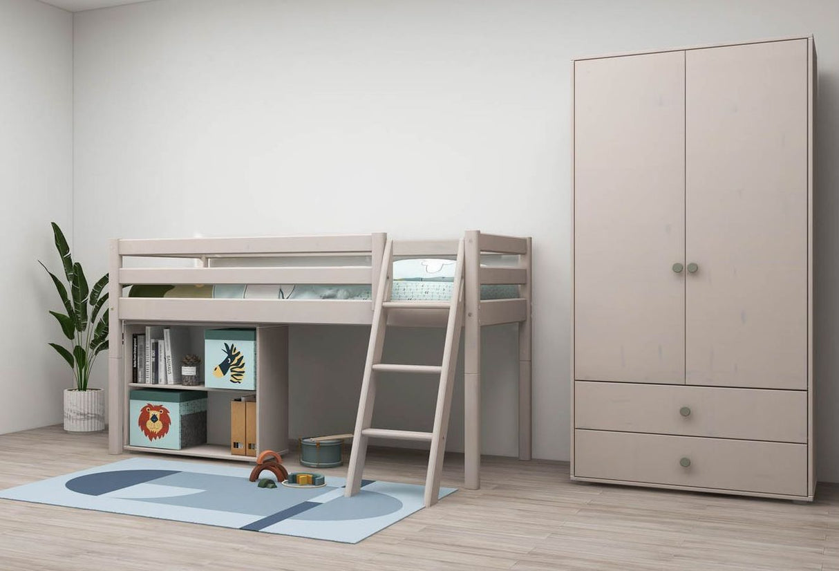 Classic Half-high bed with sloping ladder 90x200, Gray