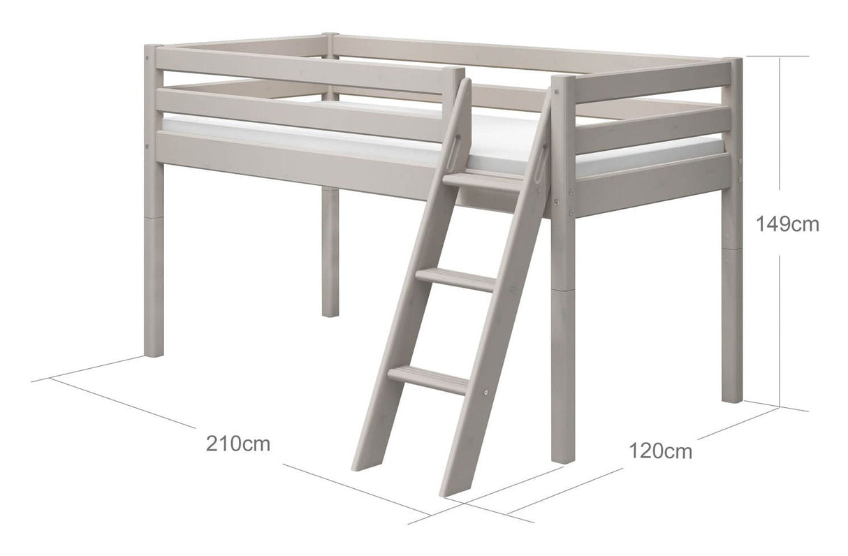 Classic Half-high bed with sloping ladder 90x200, Gray