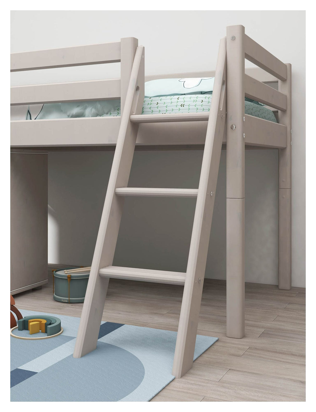 Classic Half-high bed with sloping ladder 90x200, Gray