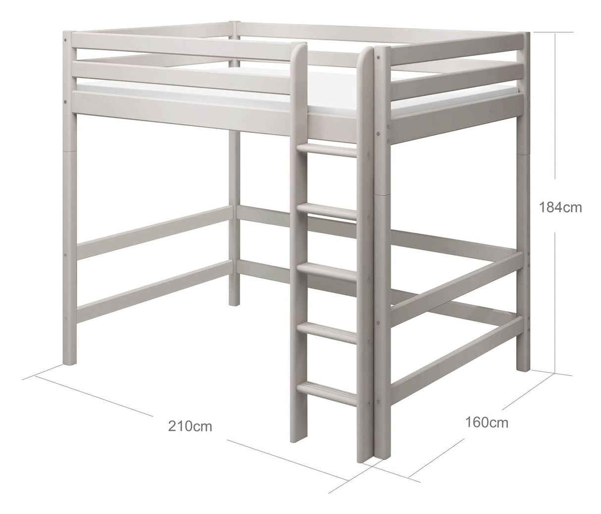 Classic High bed with straight ladder 140x200, Gray