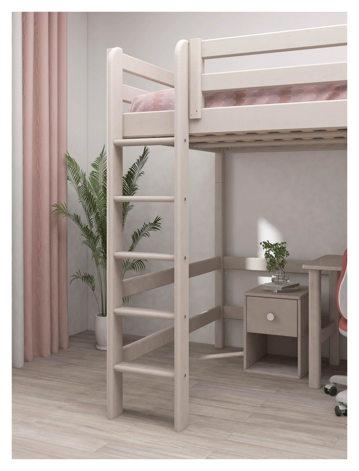 Classic High bed with straight ladder 140x200, Gray