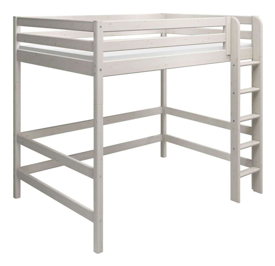 Classic High bed with straight ladder 140x200, White