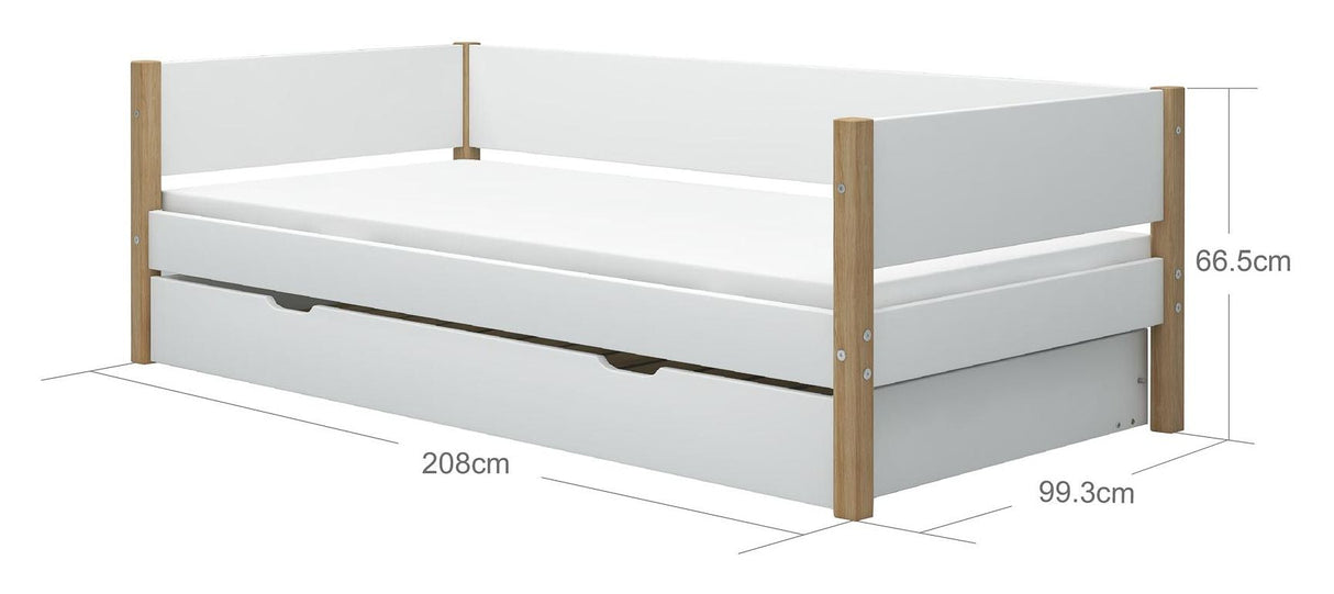 FLEXA Nor Children's bed with pull-out bed White 90x200 m. oak legs