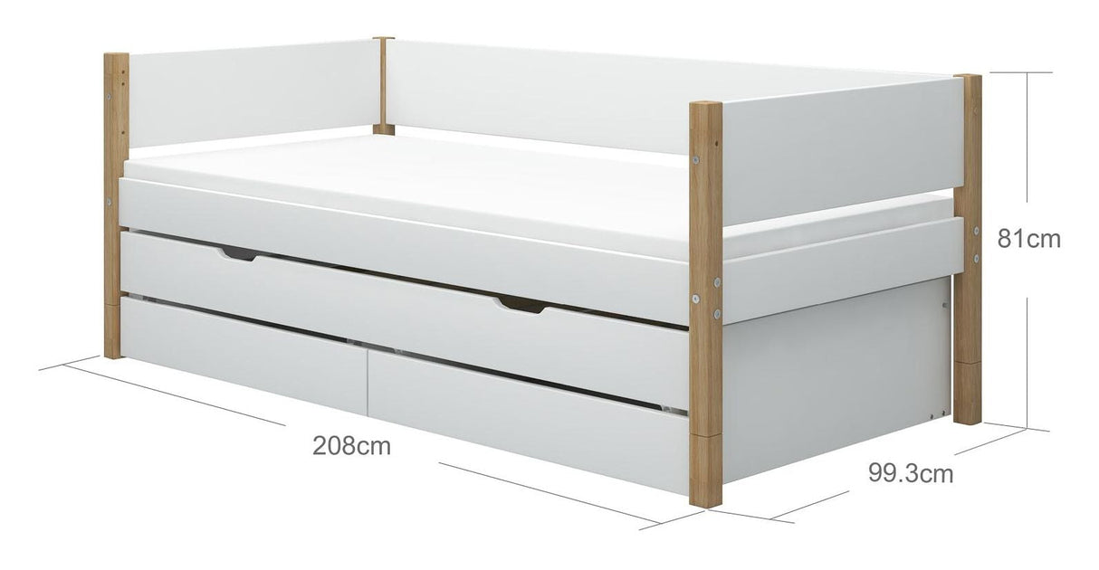 FLEXA Nor Children's bed with pull-out bed and drawers, White. 90x200 m. oak bone