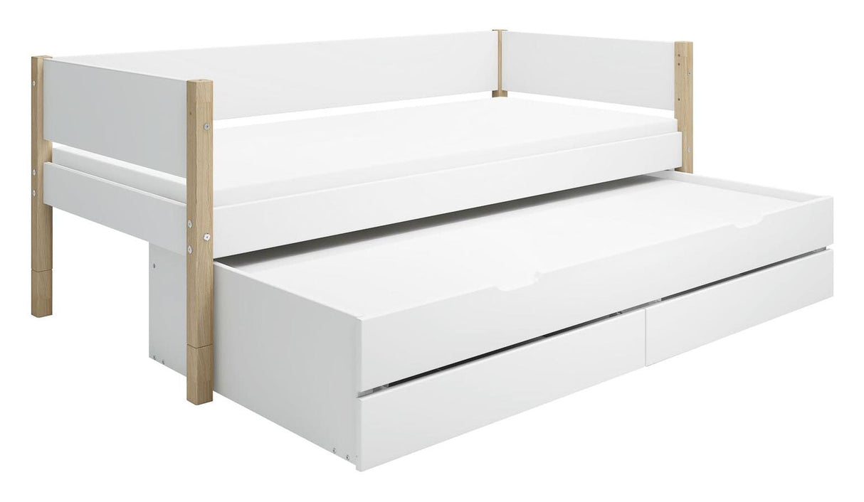 FLEXA Nor Children's bed with pull-out bed and drawers, White. 90x200 m. oak bone