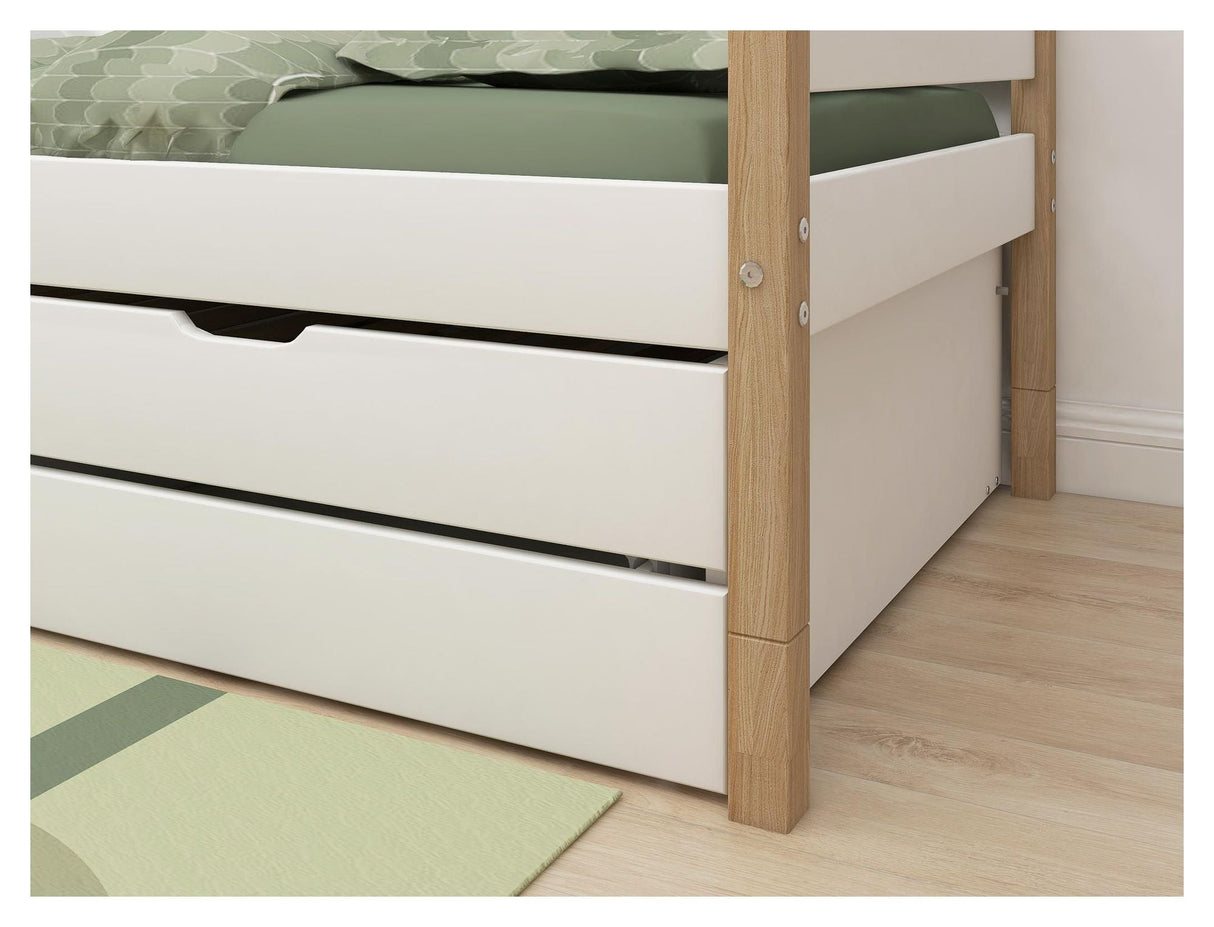 FLEXA Nor Children's bed with pull-out bed and drawers, White. 90x200 m. oak bone