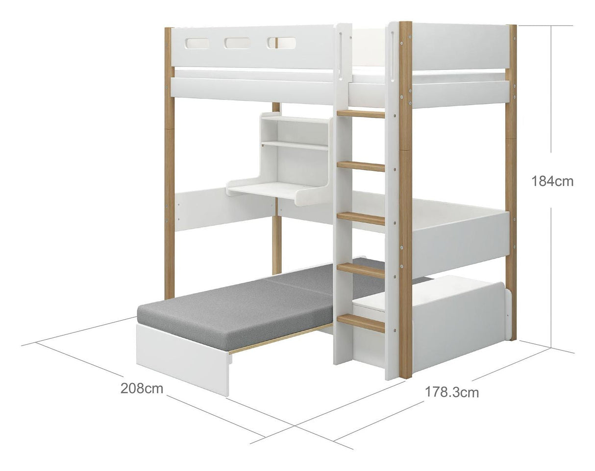 FLEXA Nor CASA High bed white, w. straight ladder 90x200