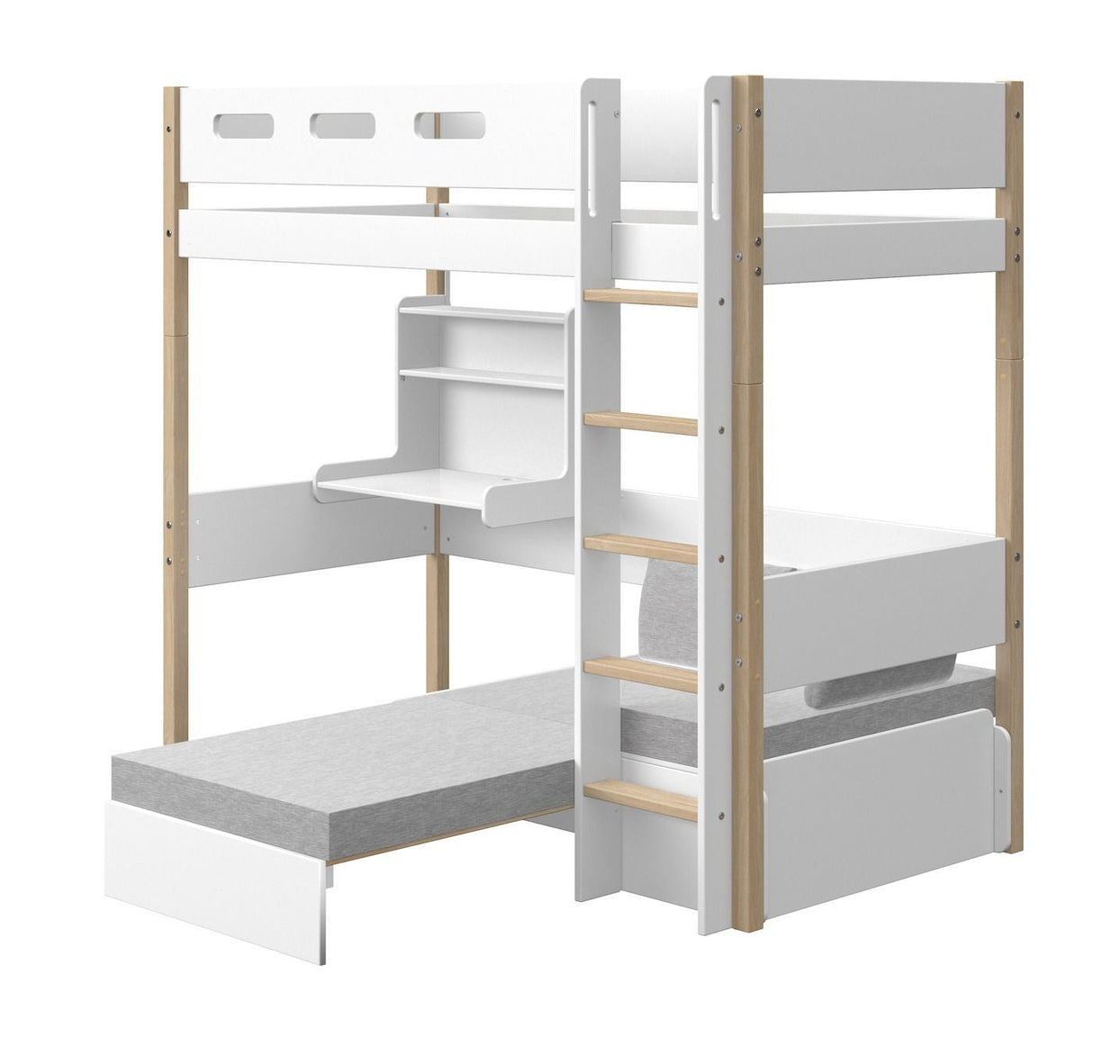 FLEXA Nor CASA High bed white, w. straight ladder 90x200