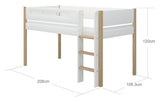 FLEXA Nor Half high bed white 90x200 m. oak leg, straight ladder