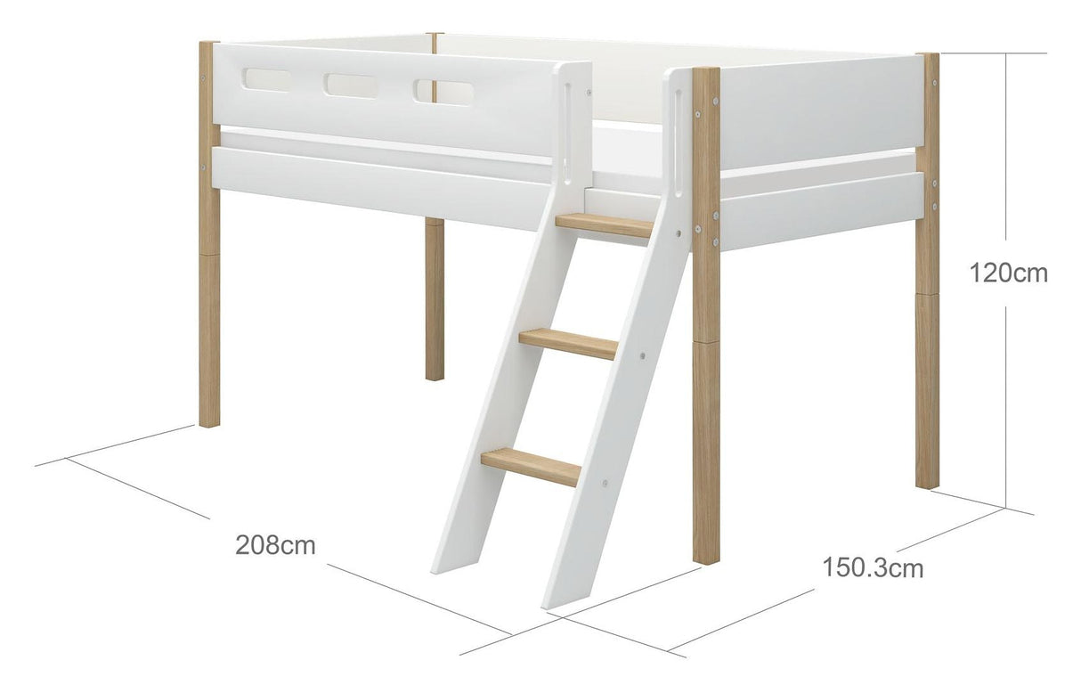 FLEXA Nor Half-high bed white 90x200 m. oak leg, inclined ladder