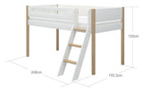 FLEXA Nor Half-high bed white 90x200 m. oak leg, inclined ladder