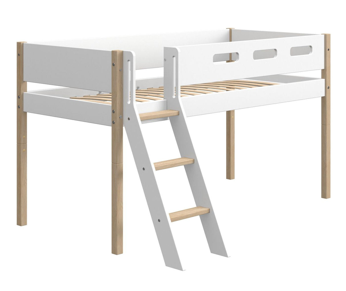 FLEXA Nor Half-high bed white 90x200 m. oak leg, inclined ladder