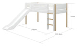 FLEXA Nor Half-high bed with slide white 90x200 m. oak legs, straight ladder