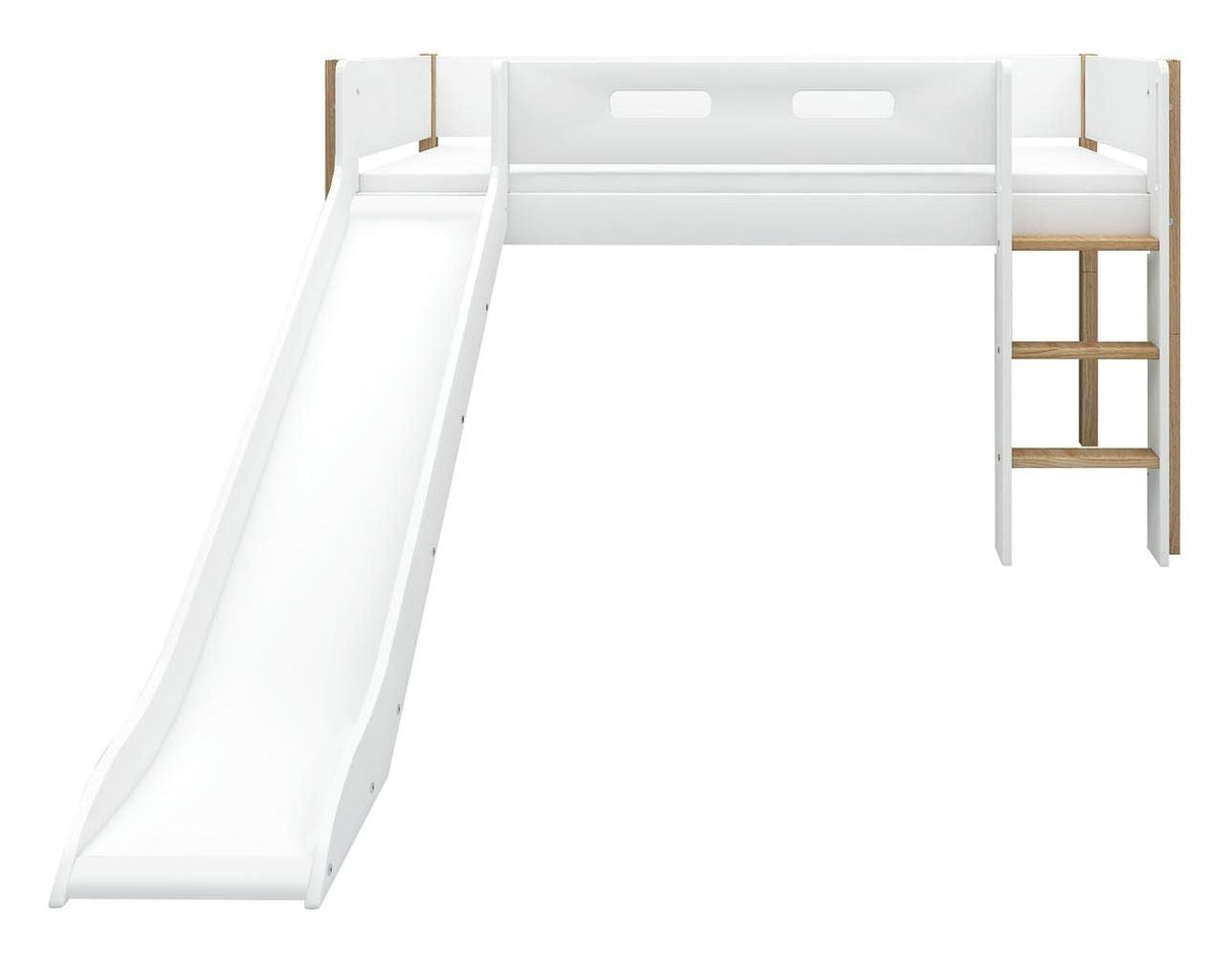 FLEXA Nor Half-high bed with slide white 90x200 m. oak legs, straight ladder